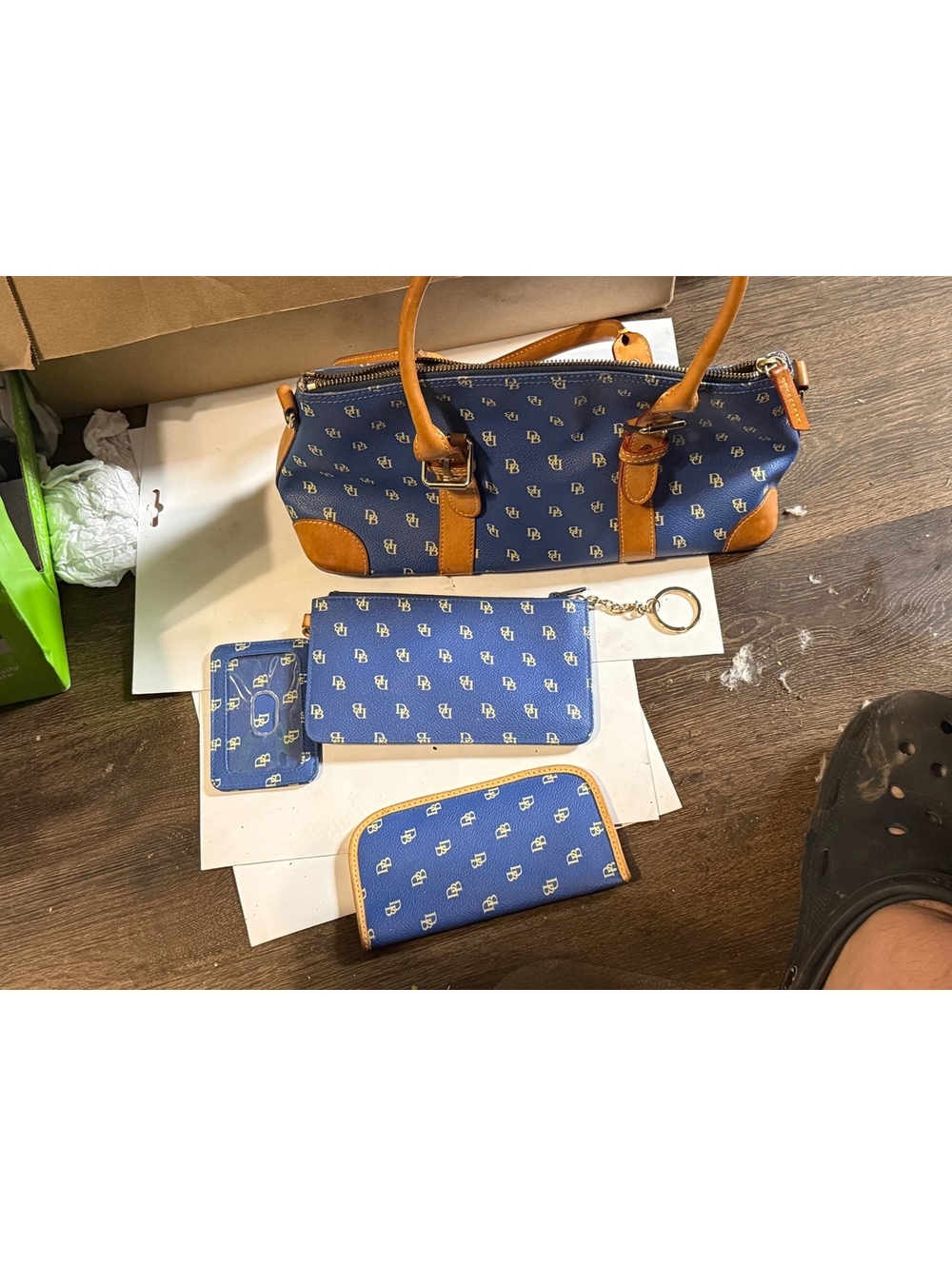 Dooney & Bourke Blue Canvas and Leather Handbag with Wallet and Card ID [COPY]